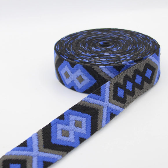 Gurtband, 38 mm, Ethno X, blau/grau