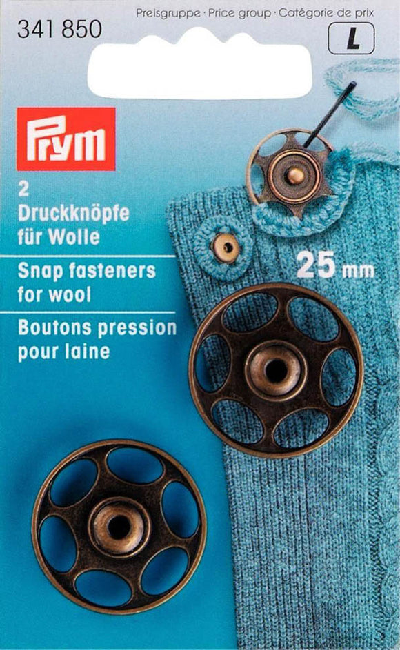 Prym Annäh-Druckknöpfe für Wolle, 25mm, altmessing