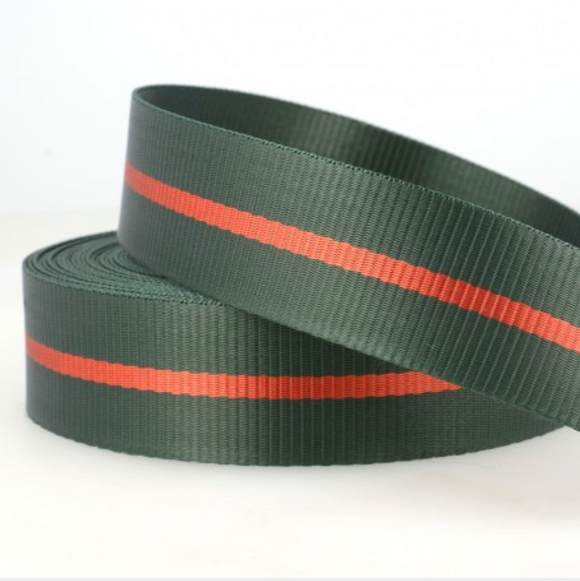 Gurtband, 35 mm, Streifen, grün/rot